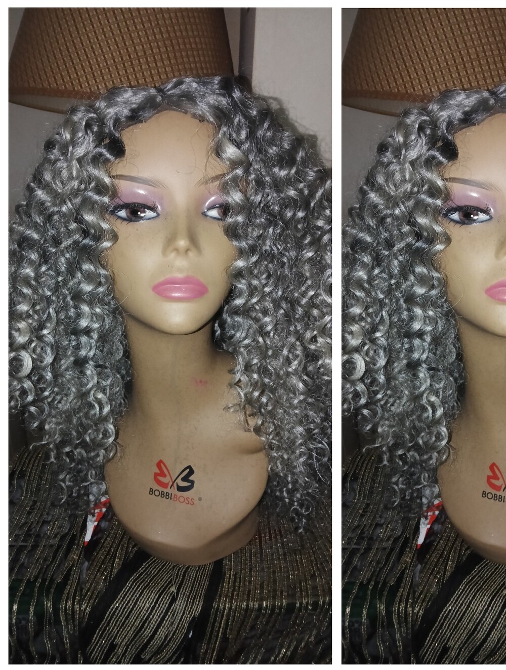 SOLD!18" Boho silver salt pepper gray kinky water wave human curly hair wig
